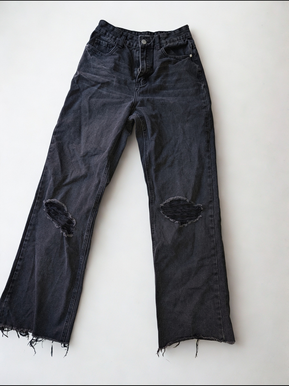 SHEIN Black Ripped Wide-Leg Jeans